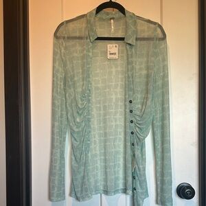 Free People Light Green Patterned Button-Down Shirt